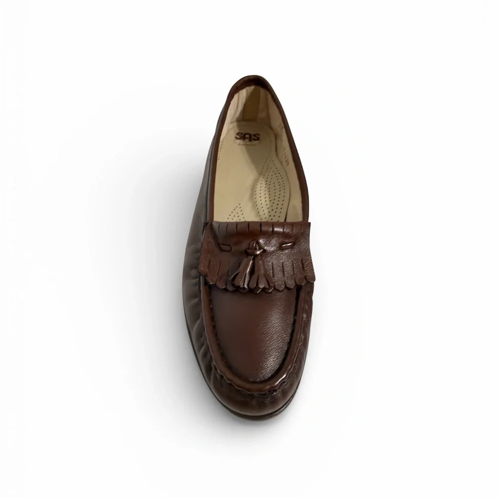 SAS Genuine Leather Tassel Loafers Brown 9.5 W Made in USA NWOT